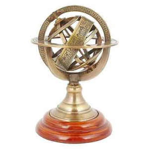 Astrolabe Antique Armillary Brass Desktop Globe Sphere Wooden Base Vintage Gift - Picture 1 of 5