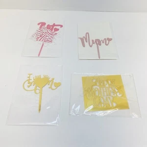 Happy Mothers Day Cake Topper Gold/ Pink MOM Acrylic Birthday Party-Lot Of 4 - Picture 1 of 5