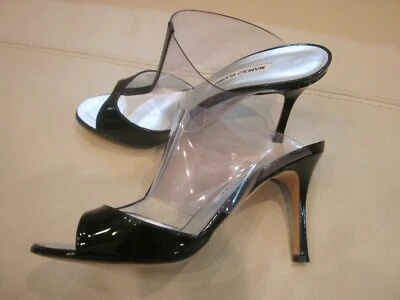 Sandalias Manolo Blahnik PVC Transparente Negro Charol Slide Talla 39 Foto 1 de 4