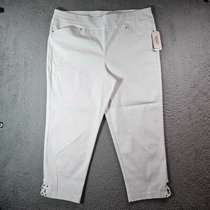 NWT Allison Daley Pull On Pants Women 22 W Stretch Detailed Hem White NEW - Picture 1 of 11