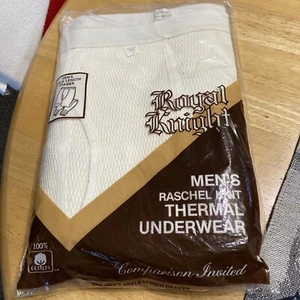 Vintage White Royal Knight Thermal Ankle Length Underwear Mens Size L - Picture 1 of 8