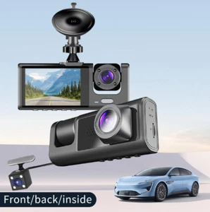 Dash Cam 3 Canali 1080P IR Visione Notturna, Registrazione Loop 2 Pollici + Scheda SD 32G - Foto 1 di 7