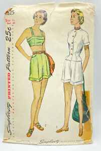 1949 Simplicity Sewing Pattern 2825 Womens Jacket Bra Shorts Size 16 Vintag 8434