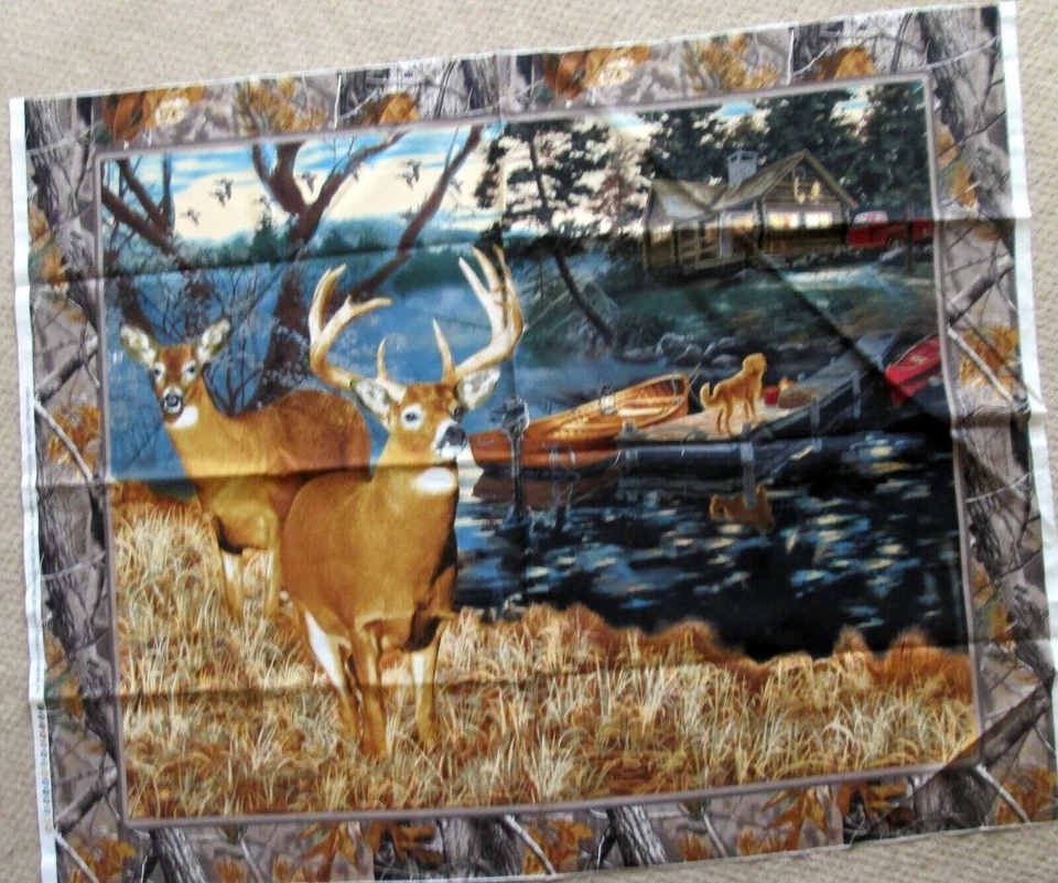 1 Maravilloso Panel Colgador/Acolchado de Tela de Algodón "Ciervos en la Naturaleza" Foto 1 de 1