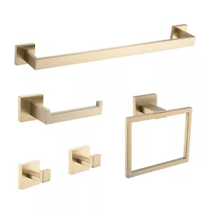 Set 5 pz accessori hardware bagno set barre asciugamani oro spazzolato - Foto 1 di 8
