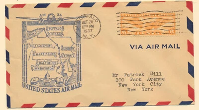 USA Sc. C19 Winged Globe 6c Buffalo NY Washington DC on 1937 FDC - Image 1 of 2