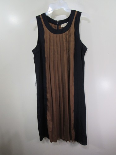 Abito Michael Kors taglia L marrone blu plissettato dietro cerniera senza maniche