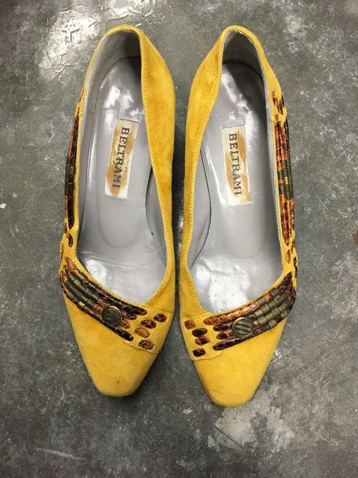 Zapatos de salón y lagartos vintage años 80 Beltrami gamuza amarilla 37 italianos  Foto 1 de 1