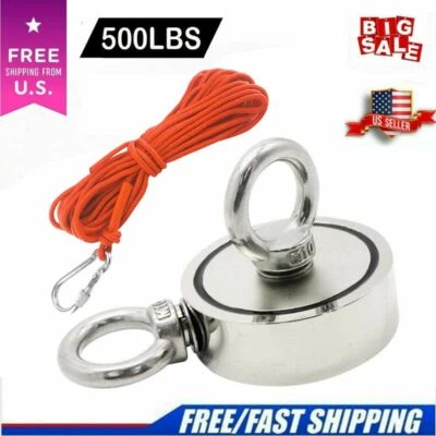 LAVA Fishing Magnet Kit Upto 500 LBS Pull Force Strong Neodymium /+Rope+Carabiner KIT