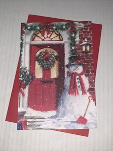 Hallmark Christmas Card: Frosty Snowman Shovel Home Front Door Most Wonderful - Picture 1 of 5