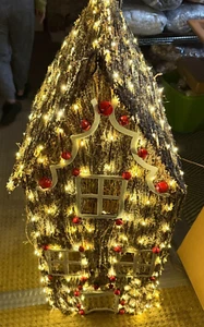POTTERY BARN LIT RATTAN GINGERBREAD HOUSE 4FT TALL ~ CHRISTMAS PORCH YARD DECOR - Picture 1 of 7