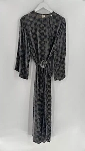 Ann Gish Vintage Morgenmantel Damen klein grau Samt 100 % Seide Gürtel Maxi Perlen - Bild 1 von 18
