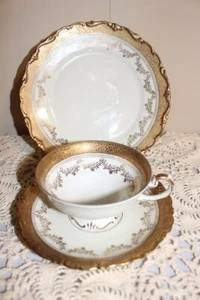 3 Piece GOLD 1950's ALKA KUNST KRONACH BAVARIA "MARION" Tea Cup, Saucer & Plate - Picture 1 of 5