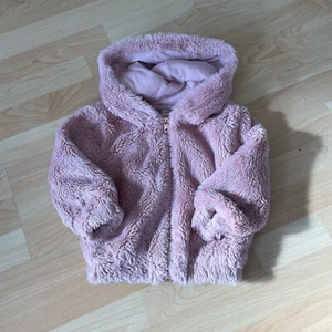 F&F Girls Teddy Coat 18-24 Months Pink Soft Zip Hooded Dusty Pink - Picture 1 of 7