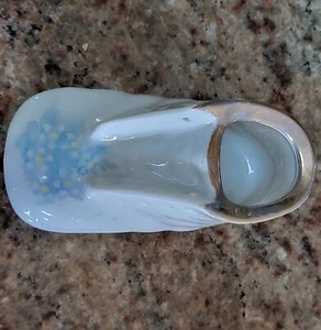 Vintage Ceramic White Baby Shoe With Blue Flowers - Picture 1 of 5