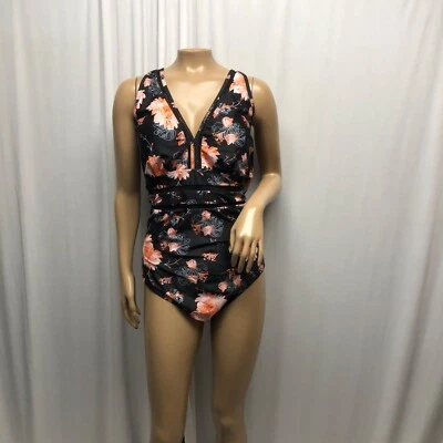 Summer Mae One-Piece Swimsuit Women Size 20W Black Orange Tropical Floral NEW - Image 1 of 4
