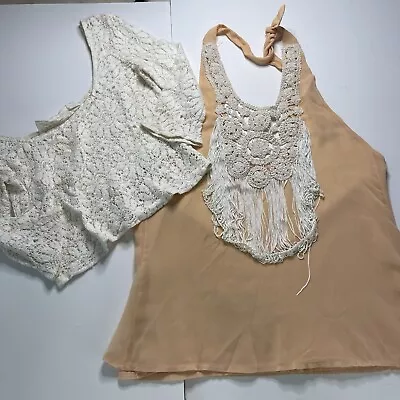 Jen’s Pirate Booty Blouse Bundle of 2 Lace Crop Top Fringe Tank Women Size XS - Image 1 of 4