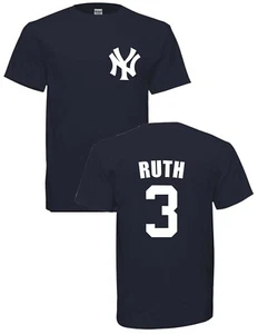 YOUTH Babe Ruth #3 NEW YORK YANKEES T-SHIRT NAVY or Gray  FREE SHIPPING - Picture 1 of 2