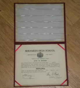 Vintage 1944 BERNARDS HIGH SCHOOL Diploma, Bernardsville, NJ, Leather Cover EXC! - Picture 1 of 6