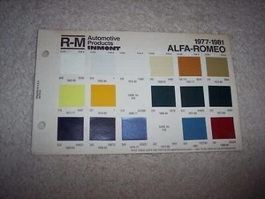 1977-1981 ALFA-ROMEO EXTERIOR R-M PAINT CHIP COLOR CHART #429 - Picture 1 of 3