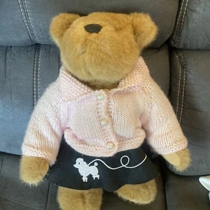 Dan Dee 15" Teddy Bear Pink Knit Sweater Black Poodle Skirt Plush - Picture 1 of 10