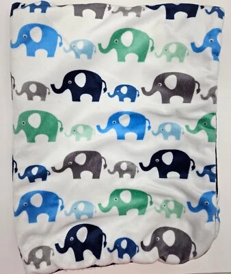 SL Hogar Moda Elefante Bebé Manta Blanco Azul Verde Gris Sherpa Seguridad Foto 1 de 4