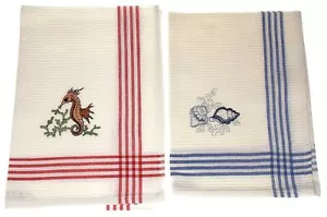 Kitchen Dish Towels Seahorse Seashell Starfish Fish Ocean Beach Embroidered Gift - Picture 1 of 3