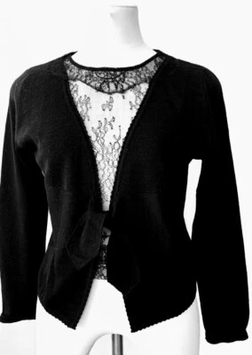 Valentino  Rare Spa Black Sweater Lace Front Wool/Cashmere Long Sleeve SZ 8 / 42 - Image 1 of 4