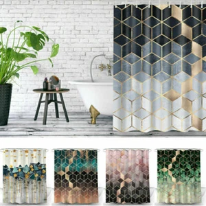 Shower Bath Curtain Extra Long Drop Wide Bathroom Waterproof Curtains W/ Hooks - Picture 1 of 17