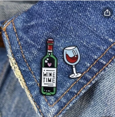 Pin de solapa de vidrio y botella de vino esmaltada 2 piezas - Accesorio elegante para amantes del vino Foto 1 de 4