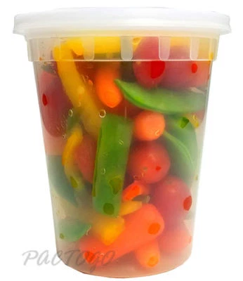 PCM Plastic Deli Food 32 oz. Freezer Soup Food Container w/Lid Combo 18 Pack