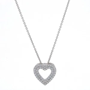 Roberto Coin Diamond Heart Necklace - White Gold 18k Rnd .34ctw Love Adjustable - Picture 1 of 10
