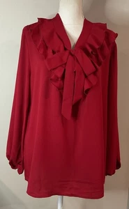 Anne Klein Women's Plus Tie Front Ruffle Trim Blouse In Red Sz 1X NWT - Picture 1 of 9