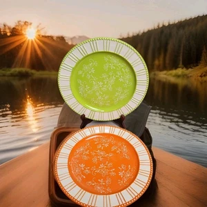 Temptations by Tara Floral Lace 10,5" Essteller Limettengrün & Orange 2er Set - Bild 1 von 17