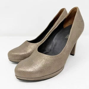 PAUL GREEN Women's Pewter Metallic Leather Platform Pumps Heels Size 6.5 US - Picture 1 of 9