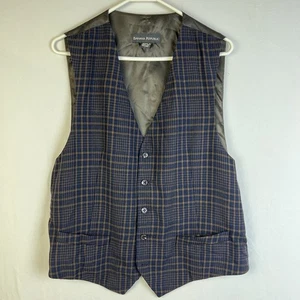 Banana Republic Wool Vest Men Large Brown Black Plaid Work School Preppy - Picture 1 of 7