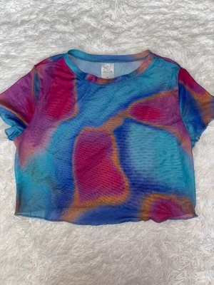 Wild Fable women's sz. M retro multicolor design sheer crop tee. Cute, fun - Image 1 of 4