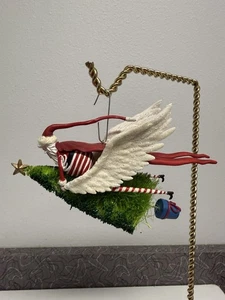Patience Brewster Krinkle Long Leg Stripe Stocking Santa on Flying Tree Ornament - Picture 1 of 6