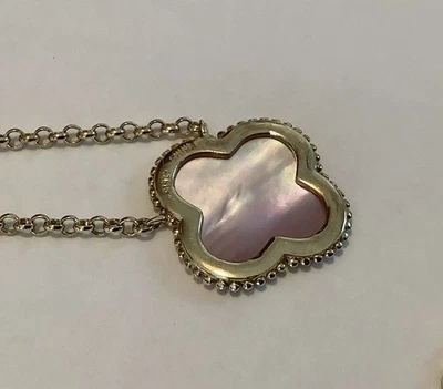 Pink Mother Of Pearl Flower Pendant Gold Plated Necklace 15-17” L (1106) - Image 1 of 3