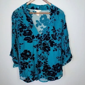 Top Sundance Terciopelo Transparente Burnout Azul Mujer Grande Seda Kimono Manga Boho - Imagen 1 de 11