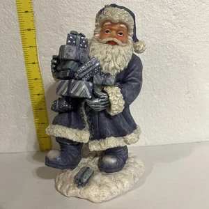 Weihnachtsmann Figur weiß und blau farbig 8,5" groß mit Geschenken - Bild 1 von 8