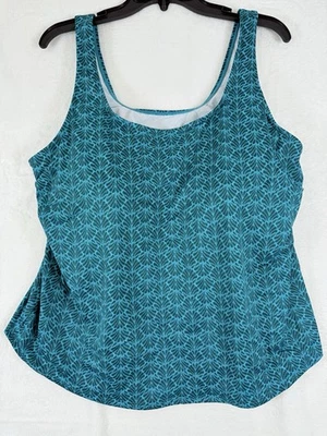 Top Tankini LL Bean 20W Azul Verde Estampado Copa Suave Cuello Redondo Talla Grande Para Mujer Foto 1 de 4