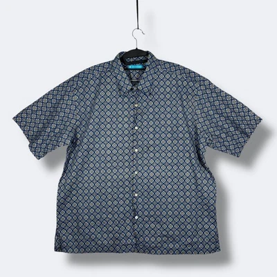 Рубашка на пуговицах мужская Tori Richard хлопок газон 2XL синяя геометрическая гавайский лагерь - Изображение 1 из 4