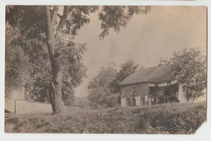 RPPC Rustic Stone Barn Tree-Lined Lane Early 1900s Farm B&W Postcard CYKO - Picture 1 of 2