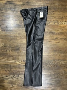 2 NYDJ Marilyn Straight Faux Leather Black & Khaki 12 Not Your Daughters Jeans - Picture 1 of 6