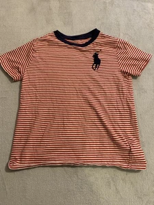 Ralph Lauren T Shirt Boys Size 7 Red Striped Big Pony Short Sleeve Kids Polo - Picture 1 of 6