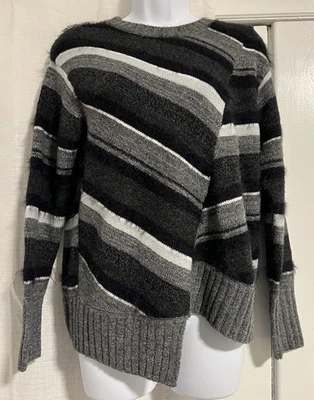 Simply Vera Vera Wang Women’s PXS Petite Black Gray Striped Long Sleeve Pullover - Image 1 of 4
