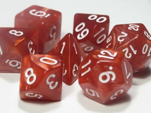 Juego de 7 dados RPG - rojo perla (tinta blanca) D4 D6 D8 D10 D12 D20 D00-90 - Imagen 1 de 11