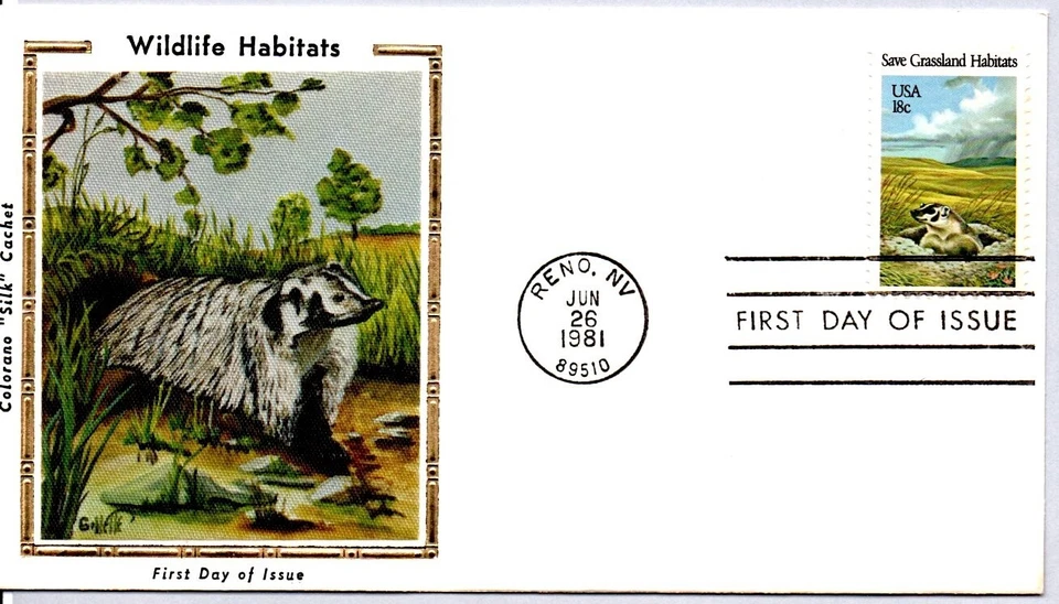 #1922 SAVE WOODLAND HABITATS BADGER FIRST DAY OF ISSUE, COLORANO SILK FDC - Image 1 of 1