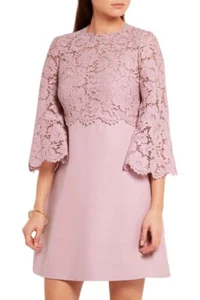 Valentino ALTERED MISSING TAGS Bell-Sleeve Corded Lace Crepe Dress sz L - Picture 1 of 4